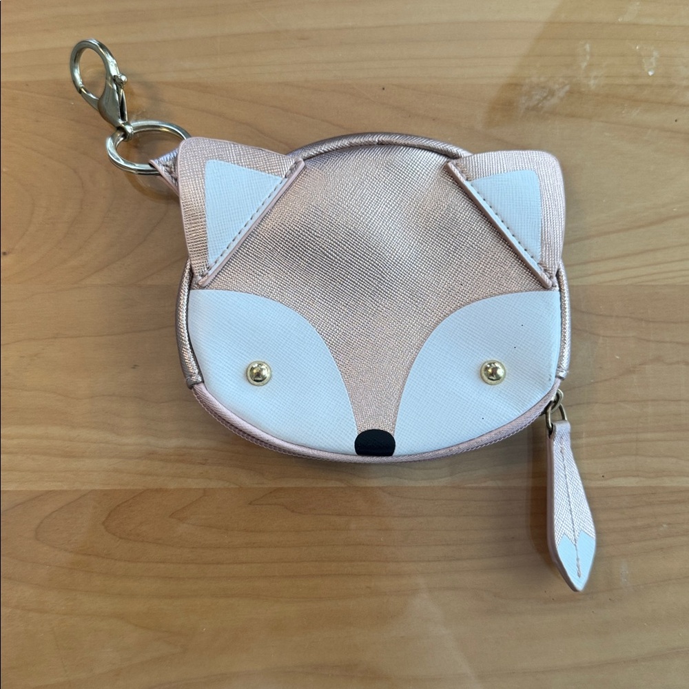 CLAIRES Fox Coin Purse Clip Wallet - Rose Gold and White